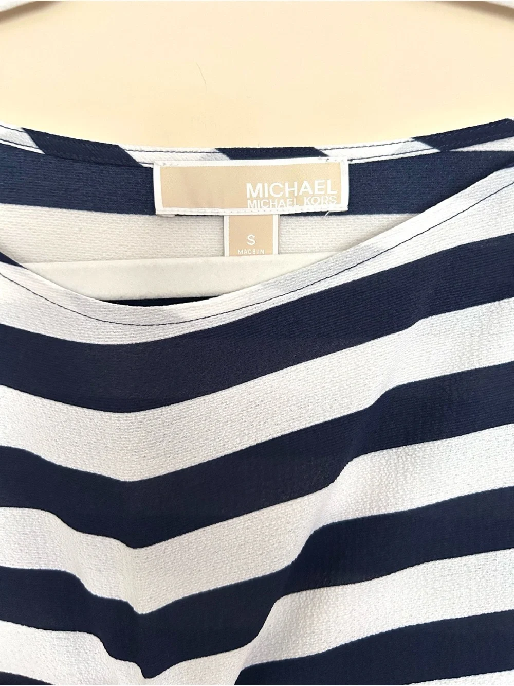 MICHAEL Michael Kors Women’s Navy Blue & White Striped Side-Tie Blouse